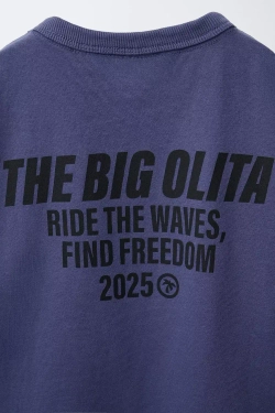 ZARA ФУТБОЛКА С ПРИНТОМ «ЛОГОТИП», ГЛУБОКИЙ СИНИЙ