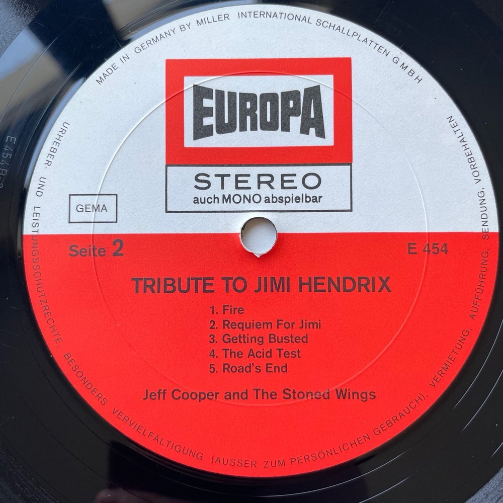 Винтажная виниловая пластинка LP Jeff Cooper And The Stoned Wings Tribute To Jimi Hendrix (Germany 1971)