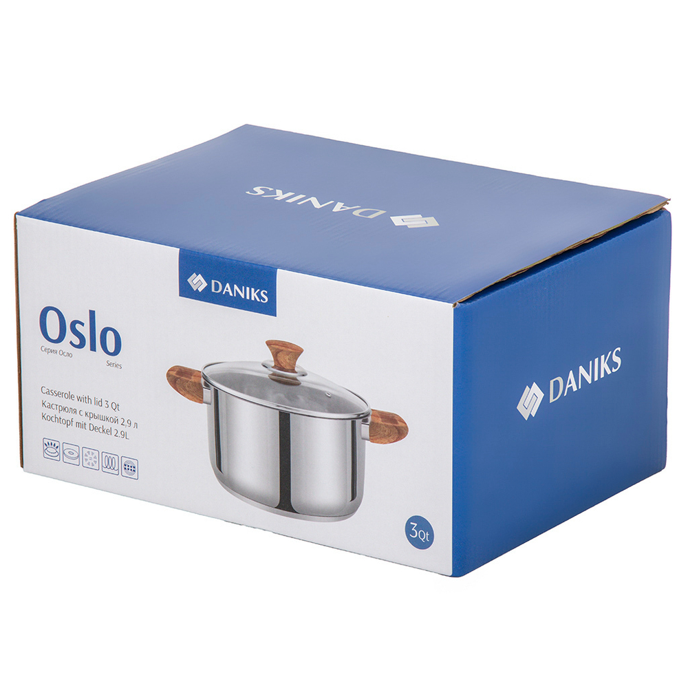 Кастрюля нерж, 2.9 л, с крыш, крыш стекло, Daniks, Осло, GS-01147-18CA, индукц