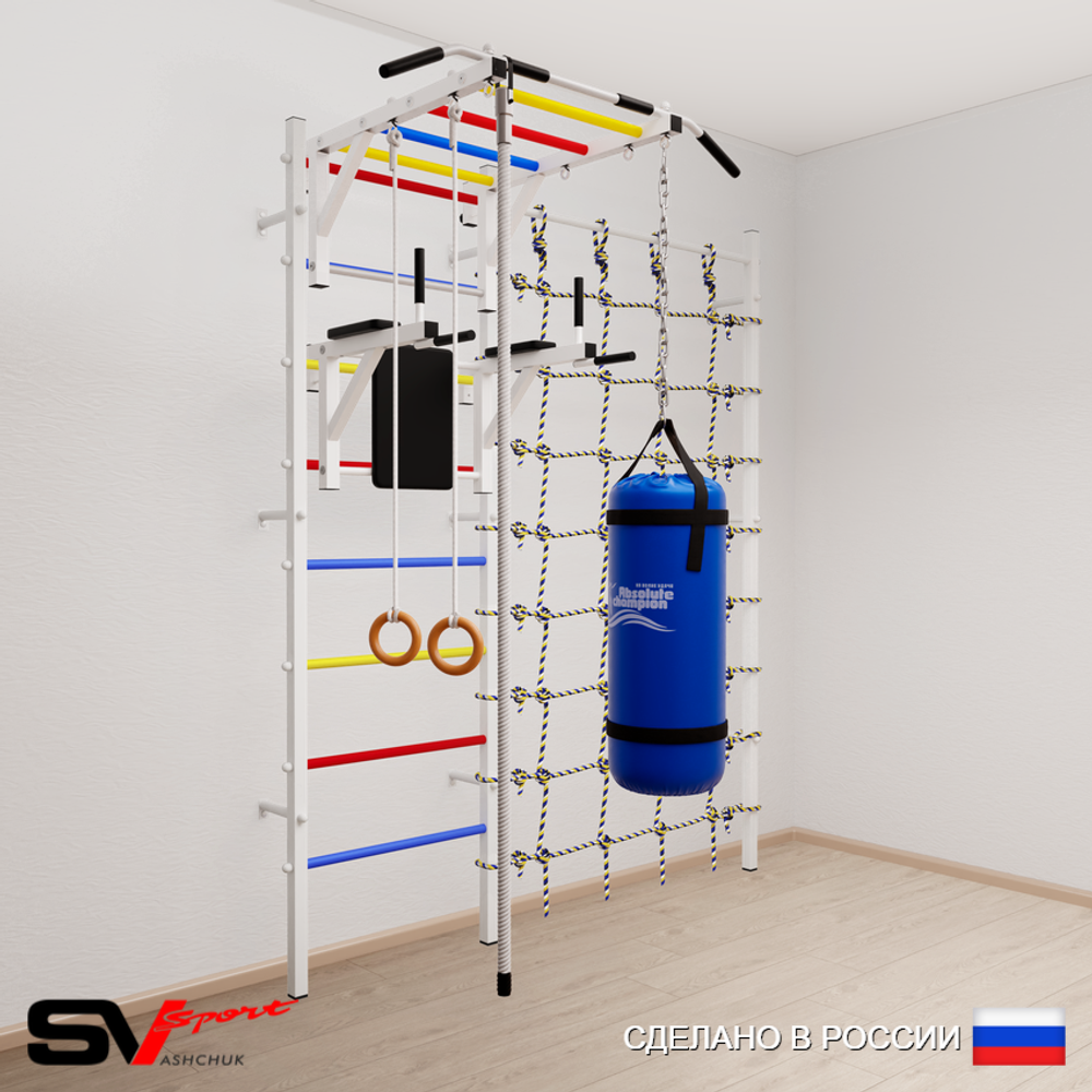 Шведская стенка Sv Sport усиленная 64430 (Турник рукоход/Брусья/Канат/Кольца/Цепь/Мешок 30кг/Канатный лаз)