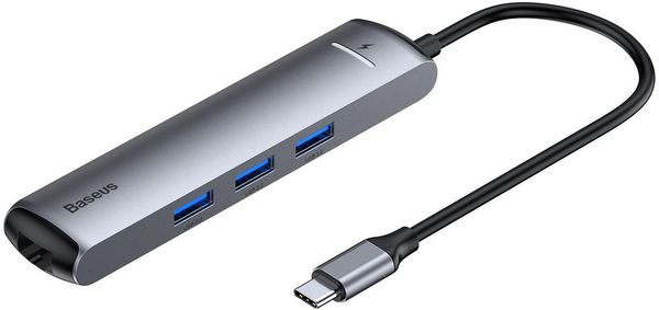 Переходник Baseus Mechanical eye Six-in-one HUB 6в1 (CAHUB-J0G) Type-C to USB3.0x3/ HDMI/ Lan/ Type-C PD для MacBook Графитовый