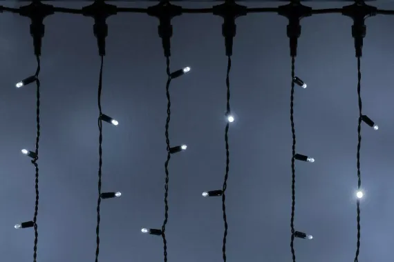 Светодиодный занавес 1000 холодных белых LED ламп, 2*6 м., статика, черный провод ПВХ, Teamprof (TPF-C2*6-CB/W)