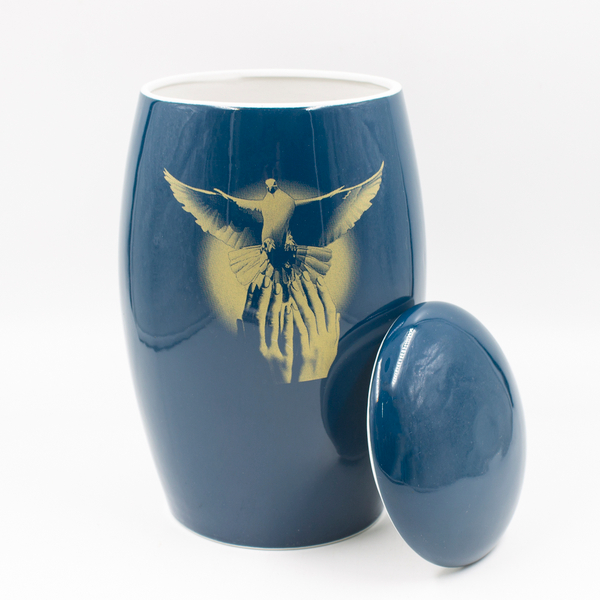 Урна для праха фарфор "Палитра" синяя с деколью