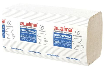 129538 Полотенце бумажное V-сложеное LAIMA UNIVERSAL 1-слойное натур. цвет (250л/20уп)