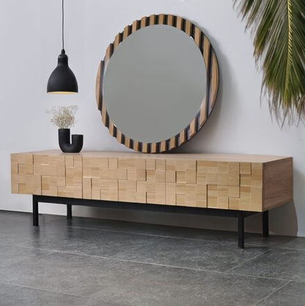 Тумба под телевизор Лоред трехдверная массив дуба, ЛДСП, металл цвет натуральный дуб