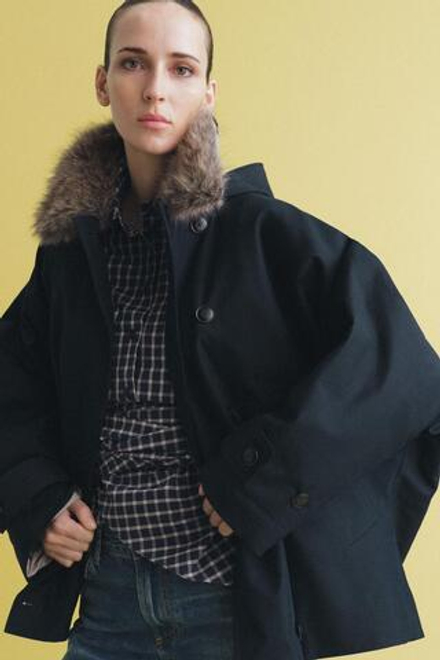 ZARA ТРЕНЧ С МЕХОВЫМ ВОРОТНИКОМ — ZW COLLECTION, МОРСКОЙ СИНИЙ