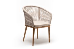 "Марсель" стул плетеный из роупа, основание дуб, роуп бежевый круглый, ткань бежевая 052