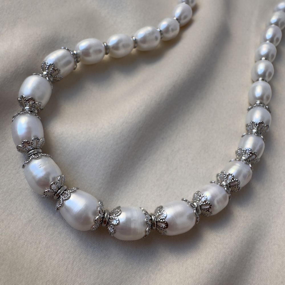Колье «Белое отражение» — с натуральным жемчугом