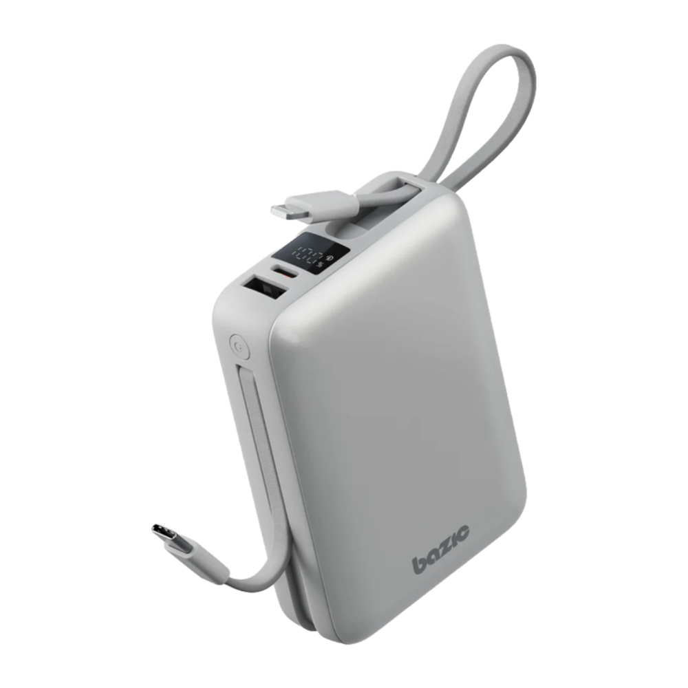 Внешний аккумулятор со встроенными кабелями Energea Bazic Fusion Mini 20K (20000 мА·ч) Проводная зарядка: USB-C, USB-A, встроенные кабели USB-C и Lightning. Беспроводная зарядка: нет. Есть дисплей, поддержка PD, QC 3.0 и PPS. Энергоёмкость — 77 Вт·ч. Макс