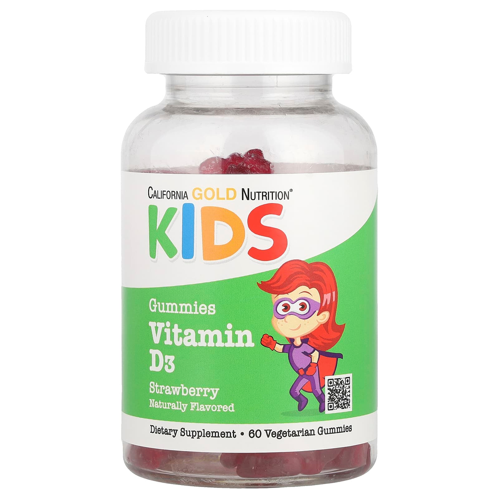 California Gold Nutrition, витамин D3 для детей, без желатина, натуральный клубничный вкус, 60 вегетарианских жевательных таблеток