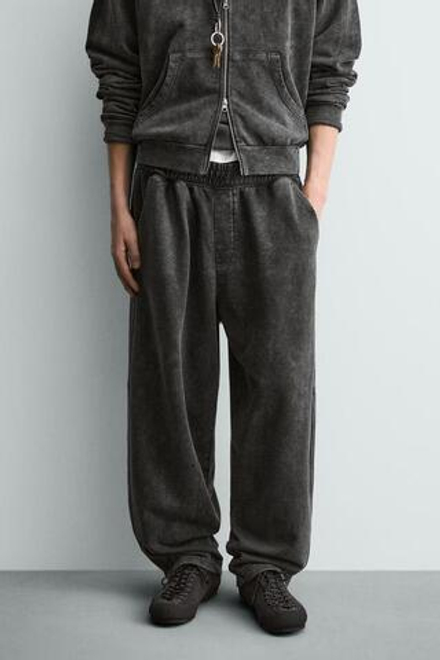 ZARA ДЖОГГЕРЫ BALLOON FIT С ЭФФЕКТОМ ПОТЕРТОСТИ, ТЕМНЫЙ АНТРАЦИТ