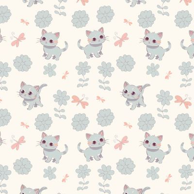Котята, цветы и бабочки