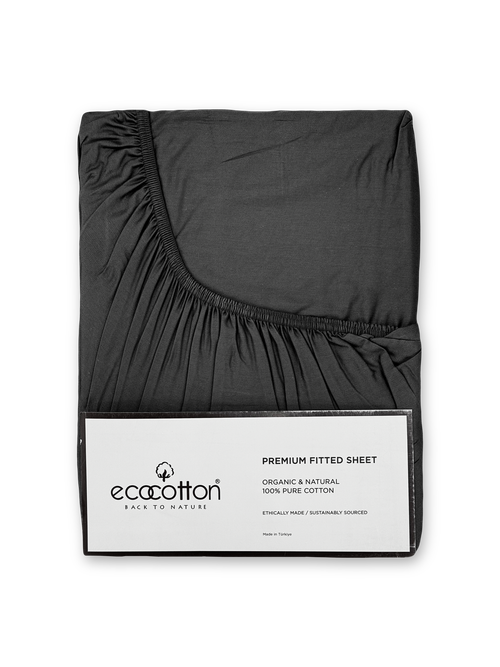 Сатиновая простынь на резинке EcoCotton 160х200 | темно-серая