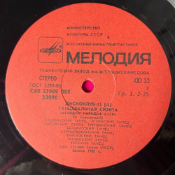 Винтажная виниловая пластинка LP Танцевальная Сюита Мелодии Народов СССР (СССР 1986) Дискоклуб 15 А