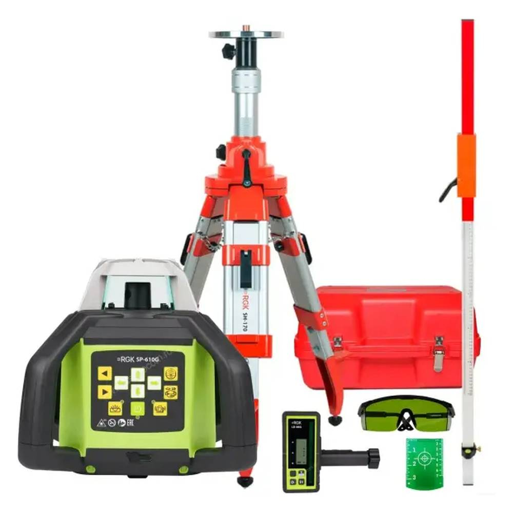 Комплект: ротационный нивелир RGK SP-610G + штатив RGK SH-170 рейка RGK LR-2 129780