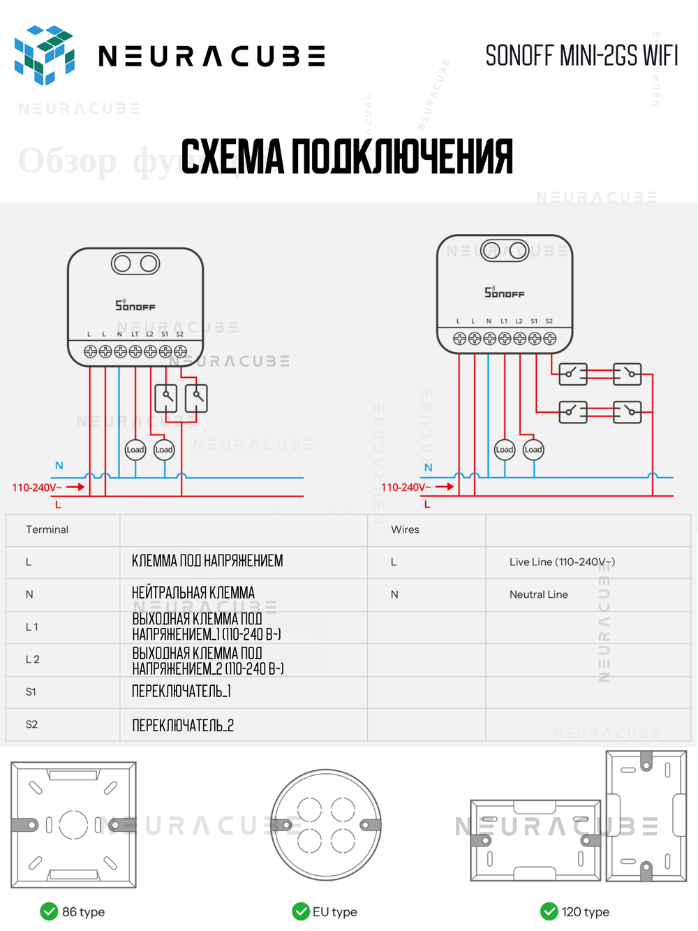 Умное Двухканальное WiFi (Matter) реле SONOFF MINI-2GS (10А/2200Вт-на канал)