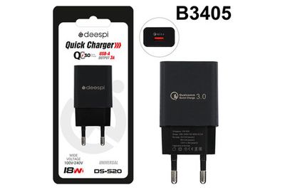 Сетевой адаптер питания DEESPI S30 1USB QC 3.0 (черный)