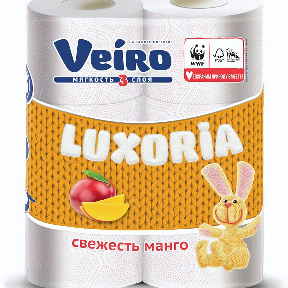 Бумага туалетная LINIA VEIRO Luxoria 3 сл., 6 рул., Манго