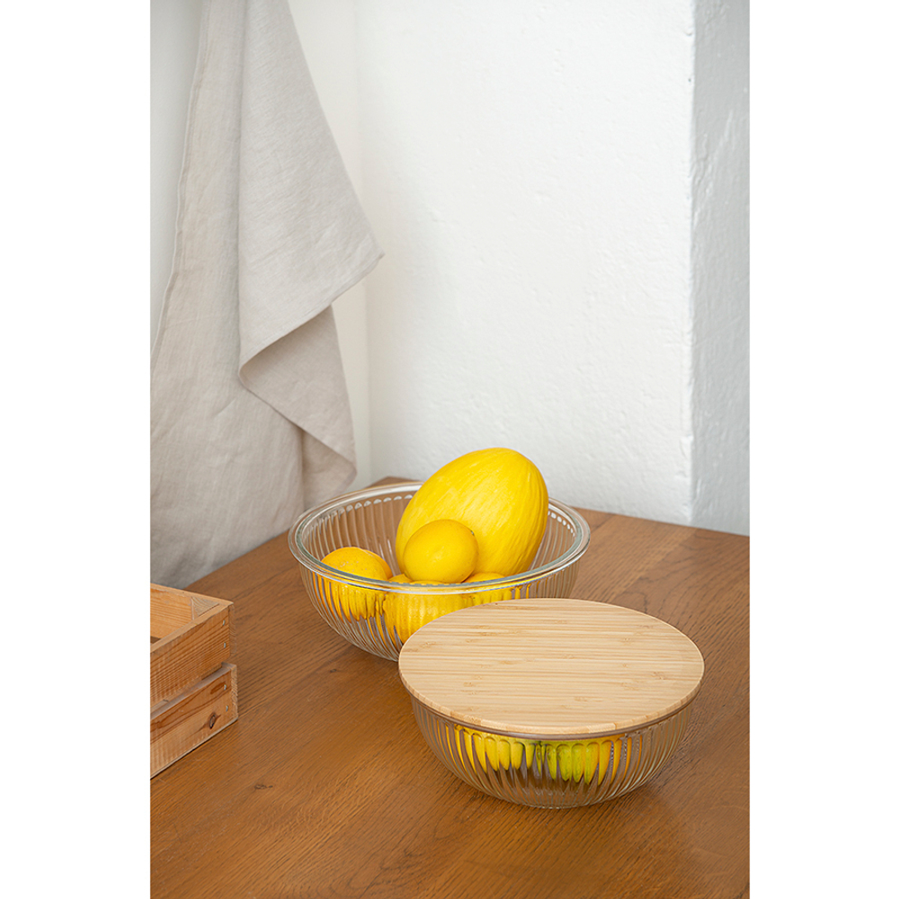 Чаша стеклянная с бамбуковой крышкой harmy, 2 л