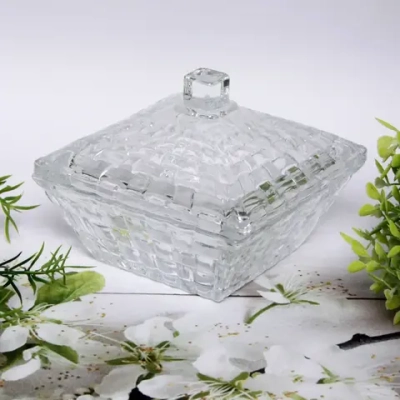 Сахарница стеклянная 250мл «Ажур» 11,5*11,5*9см плетенка