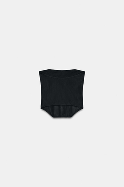 ZARA КОРСЕТ ИЗ ПОЛУПРОЗРАЧНОЙ ТКАНИ СО СБОРКАМИ, ЧЕРНЫЙ