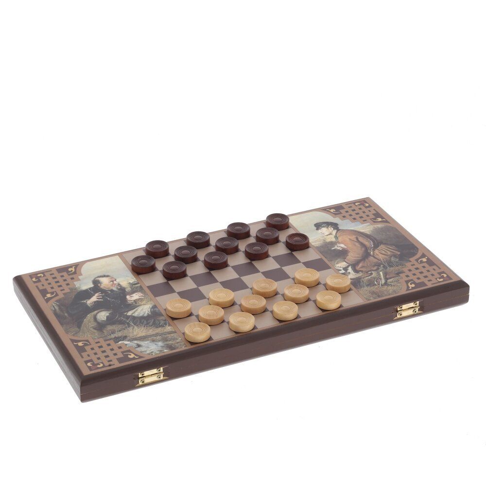 GAEM Игра настольная 2 в 1 ( шашки, нарды) "Охотники на привале", L50 W25 H3 см