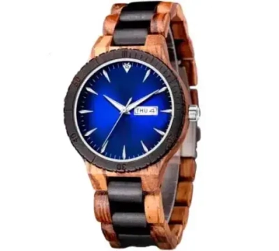 Часы наручные из натурального дерева кварцевые KUNHUANG на деревянном браслете, оттенки коричневого W9160-02