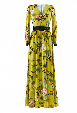 Хлопковое платье с цветочным принтом оливковое 15-01-20 SS