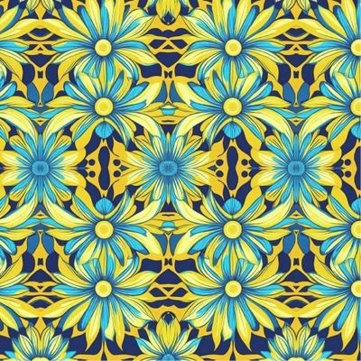 Паттерн сине-желтые цветы