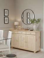 Тумба 132х39х83, Лена, в прихожую, гостиную, кухонная трехдверная, массив сосны, с ящиками (нижняя часть буфета Лена), прозрачный лак, Dipriz