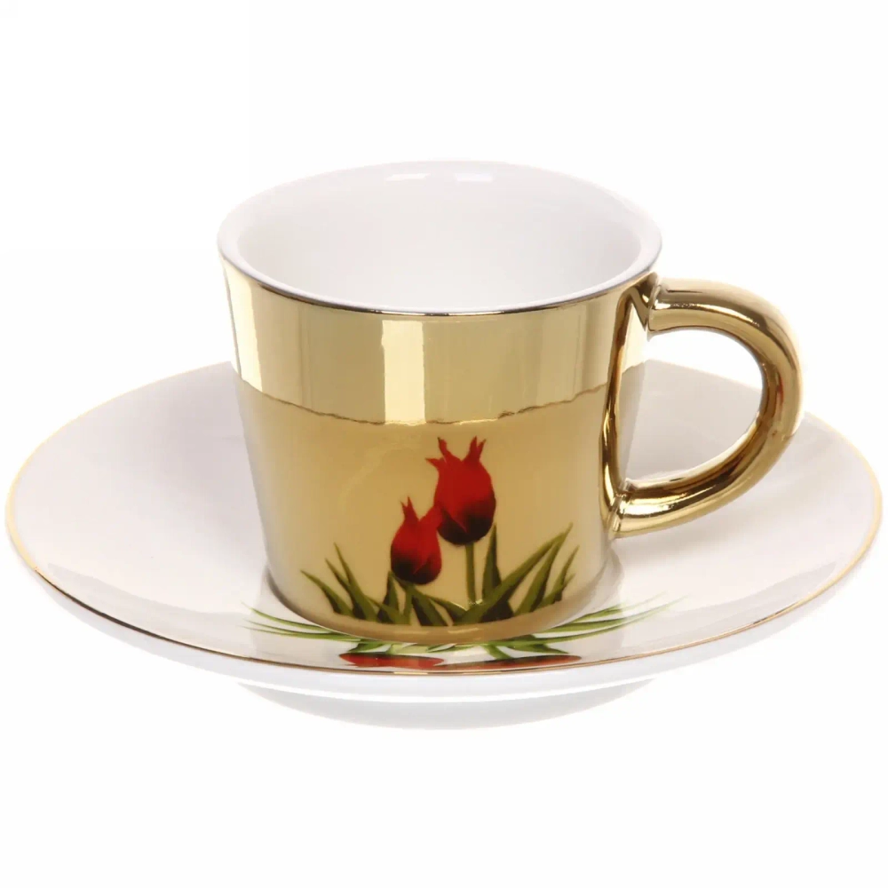 Кофейная пара (зеркальная кружка 90мл+блюдце) анаморфный дизайн «Тюльпаны»