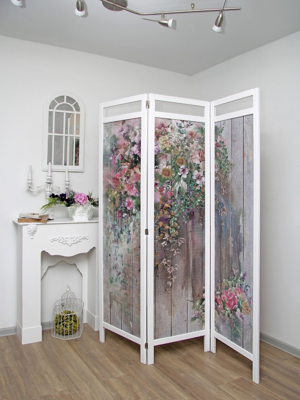 Ширма - перегородка для зонирования пространства деревянная с картинкой с обеих сторон "Райские птички", 3 створки, 480*1800 мм