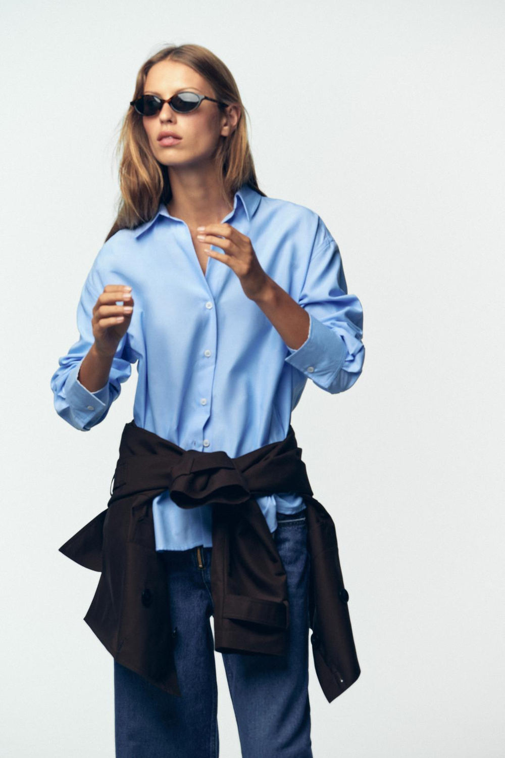 ZARA БАЗОВАЯ РУБАШКА, НЕБЕСНО-ГОЛУБОЙ