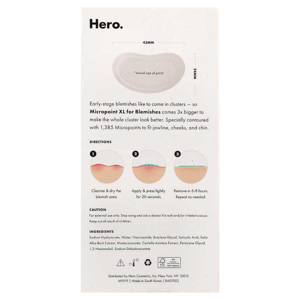 Hero Cosmetics, Mighty Patch® Micropoint XL, для устранения несовершенств, 6 патчей