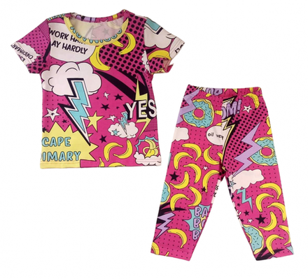 Костюм для девочки 0249/9 бананы, пончики на малиновом