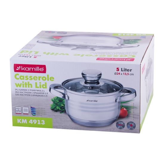 Кастрюля 5 л. из нержавеющей стали Kamille КМ 4913