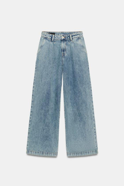 ZARA ДЖИНСЫ Z1975 WIDE LEG С ЗАЩИПАМИ, ГОЛУБОЙ