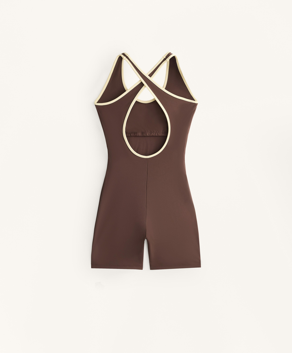 Oysho Короткий комбинезон Comfortlux Piping, коричневый