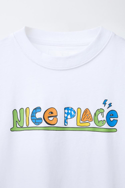 ZARA ФУТБОЛКА ИЗ ТКАНИ С ПРИНТОМ, БЕЛЫЙ