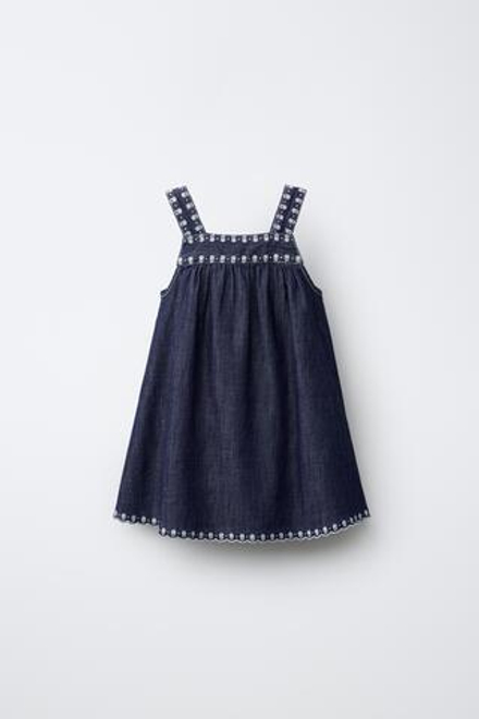 ZARA ПЛАТЬЕ ИЗ ДЕНИМА С ВЫШИВКОЙ, СИНИЙ