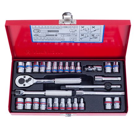 Цена на KING TONY (2030CR) Набор торцевых головок с принадлежностями 1/4", 12-гранные, 4-12 мм и 5/32"-1/2", 30 предметов