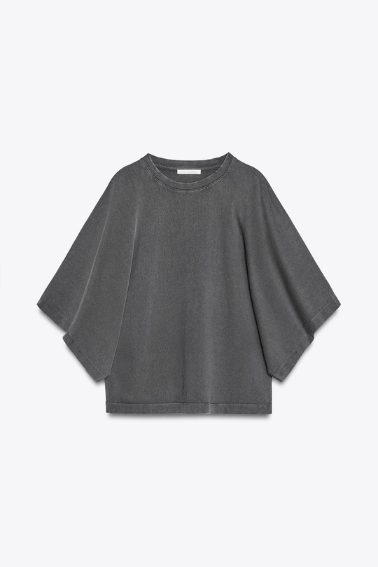 ZARA ФУТБОЛКА ИЗ ТКАНИ С ЭФФЕКТОМ ПОТЕРТОСТИ С ШИРОКИМИ РУКАВАМИ, СЕРО-СИНИЙ