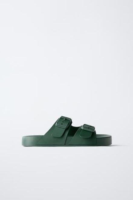 ZARA ПЛЯЖНЫЕ ТАПОЧКИ С ПРЯЖКАМИ, ЗЕЛЕНЫЙ