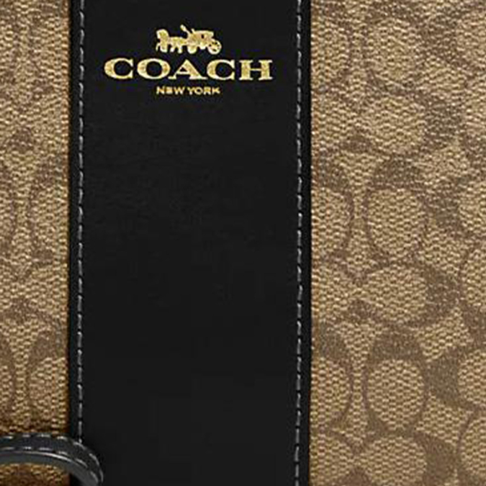 COACH Corner Zip Canvas With Leather Wrist Bag Clutch Small Women"s Khaki & Black