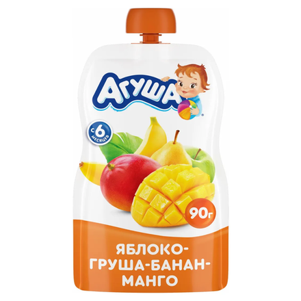 Пюре фруктовое Агуша Груша банан манго 90 гр пауч