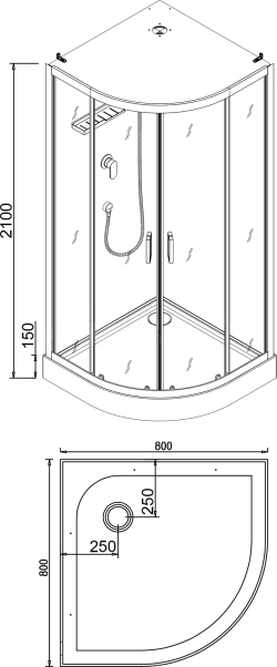 Душевая кабина Esbano (Эсбано) ESE-80CR, с низким поддоном, 80х80х210
