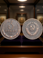 3 рубля 1956 года СССР Советский Союз Годовик. Проба Советы. Копия пробной монеты медь патина