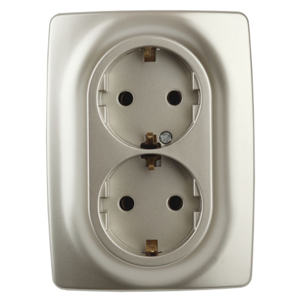 12-2108-04 ЭРА Розетка 2X2P+E Schuko со шторками, 16A-250В, IP20, Эра12, шампань | Эра 12 Шампань