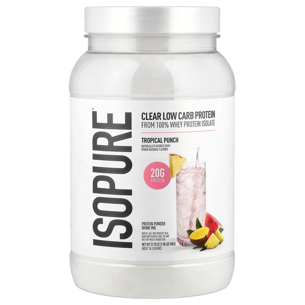 Isopure, протеиновый порошок, со вкусом тропического пунша, 900 г (1,98 фунта)