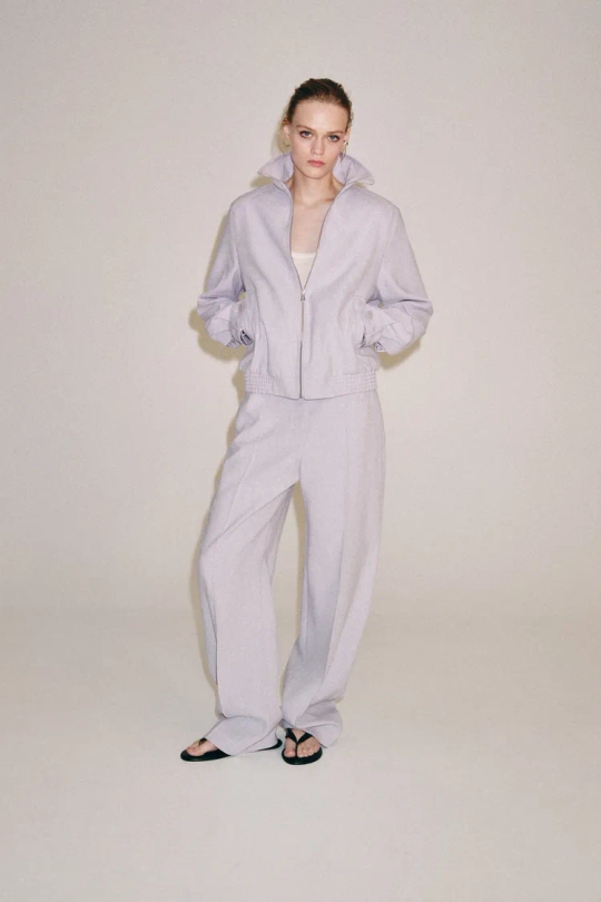 ZARA БОМБЕР ИЗ СМЕСОВОГО ЛЬНА — ZW COLLECTION, ЦВЕТ МАЛЬВЫ